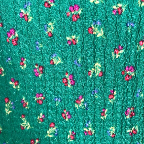 Loft Top Women Medium Green Ditsy Floral Waffle Shirt Basic Cottage Grandma Knit - Picture 5 of 9